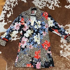 Johnny Was Multicolor Floral Leopard Trench Coat